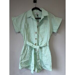 Oat New York Romper One Piece Short Sleeve Shorts Belt Green Size Small